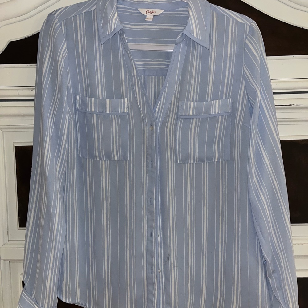 Blue Striped Button-Up Blouse